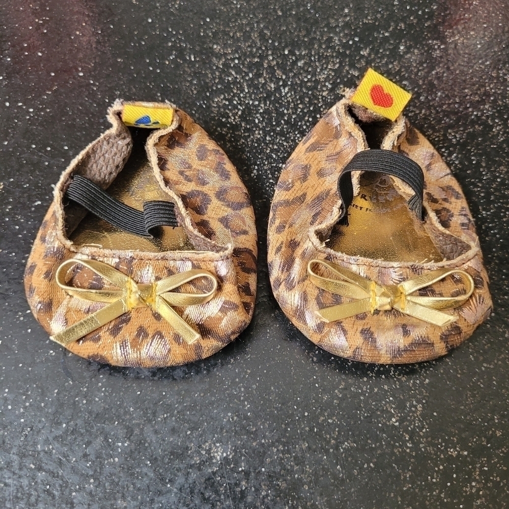Build A Bear Leopard Print Shoes with Gold Bow